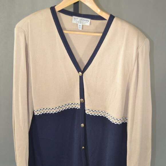 St. John Collection Sweaters - ST John Collection By Marie Gray Navy Blue and Tan Sweater size 16